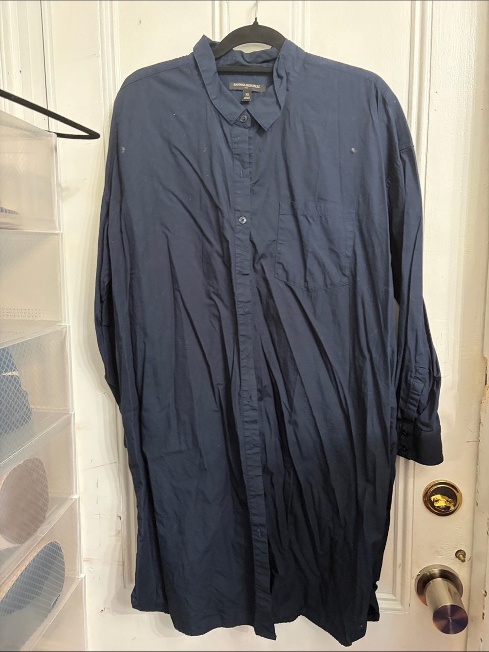 Banana Republic Dark Navy Button-Front Midi Shirt Dress